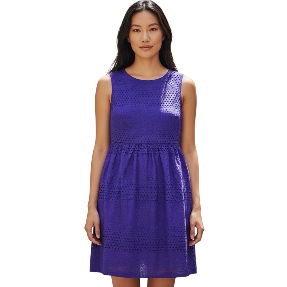 J.Crew Lucille Sheath Dress Women’s Sz 10 Violet Polka Dots Eyelet Embroidery